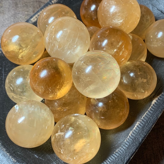 Honey Calcite Sphere | 30-32mm Golden Amber Crystal Ball | Solar Plexus Confidence Stone