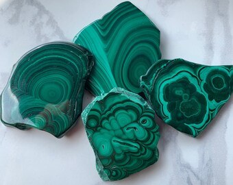 Malachite Slab | Banded Green Copper Crystal | Heart Chakra Stone of Transformation Display