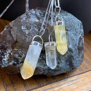 Goldene Heiler Quarz Halskette // Anhänger + 18&quot; Sterling Silber Kette