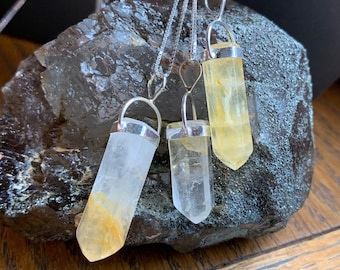 Golden Healer Quartz Necklace // Pendant + 18" Sterling Silver Chain