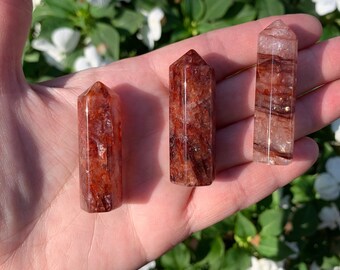 Fire Quartz Tower with Rainbows | Hematoid Quartz Crystal Point | Grounding Display Tower Crystal