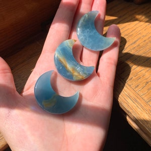 Blue Aquatine Calcite Moons from Argentina // High Quality Blue Onyx Moons