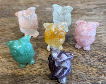 Mini Owl Carvings // Amethyst, Clear Quartz, Golden Healer, Green Aventurine, or Strawberry Quartz