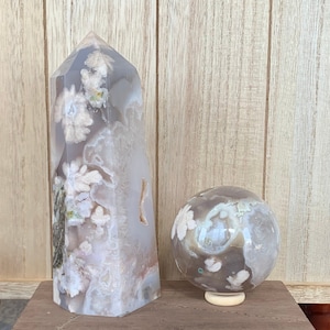 Fleur Flower Agate Sphere + Tower Matching Set // 2-Pieces // LARGE TOWER + SPHERE