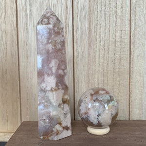 Broun Flower Agate Sphere + Tower Matching Set // 2-pieces
