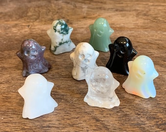 Mini Ghost Carvings // Black Obsidian, Clear Quartz, Green Aventurine, Green Moss Agate, Howlite, Opalite, Purple Moss Agate, White Quartz