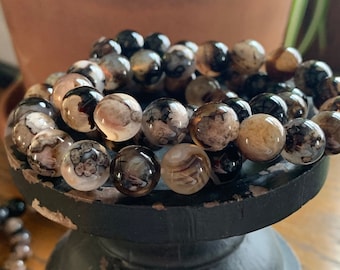 Black Flower Agate Bracelets
