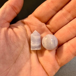Set of 2 // Mini Blue Lace Agate Sphere + Tower Set