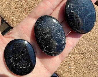 Black Tourmaline Palm Stone | Indian Schorl Crystal | Root Chakra Protection Pocket Stone