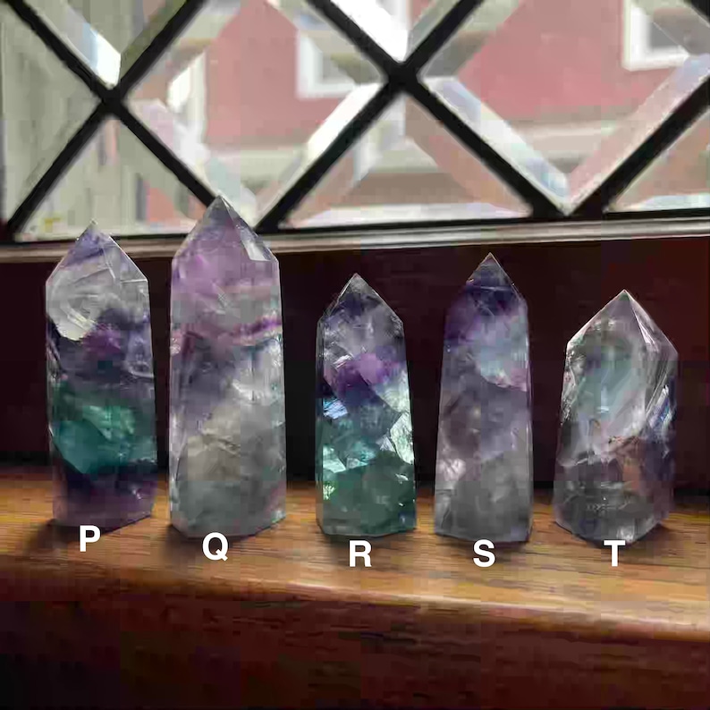 Rainbow Fluorite Tower, Polished Crystal Point, Purple Green Banded Fluorite, Healing Crystal Decor, Meditation Stone Gift image 4