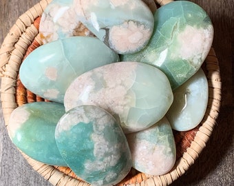 Green Flower Agate Palm Stones // High Quality // Gorgeous Detail + Brilliant Color