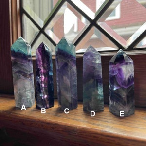 Rainbow Fluorite Tower, Polished Crystal Point, Purple Green Banded Fluorite, Healing Crystal Decor, Meditation Stone Gift image 1
