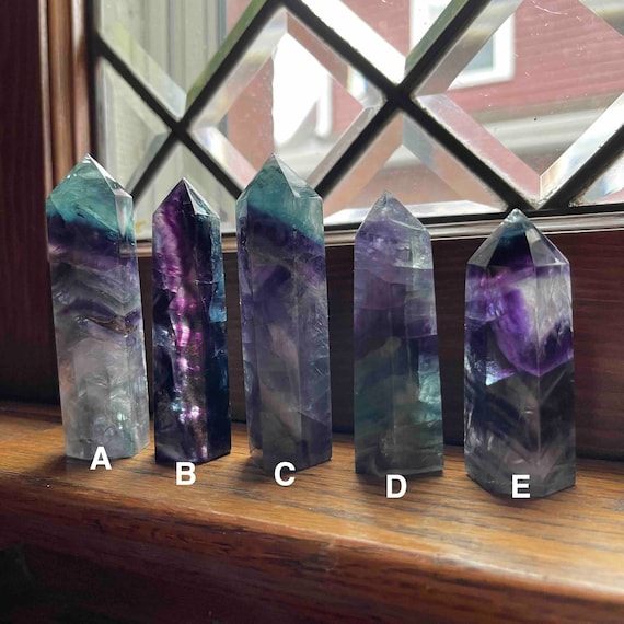 Rainbow Fluorite Tower, Polished Crystal Point, Purple Green Banded Fluorite, Healing Crystal Decor, Meditation Stone Gift