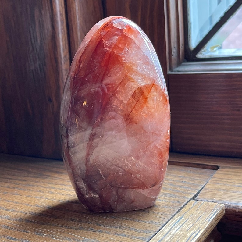 Fire Quartz Freeform Crystal | Hematoid Quartz with Red Iron Inclusions, Display Stone image 3