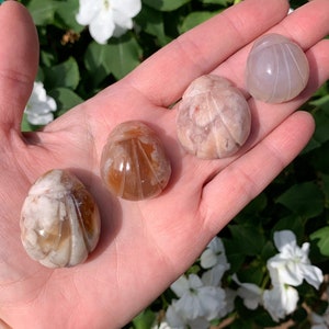 Pink Flower Agate Ladybugs