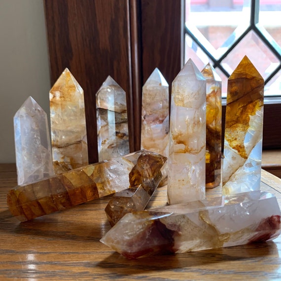 Gorgeous Golden Healer Towers // Many have rainbows // Some dendrites and red hematoid
