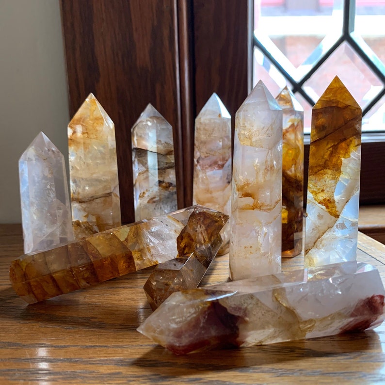 Gorgeous Golden Healer Towers // Many have rainbows // Some dendrites and red hematoid image 1