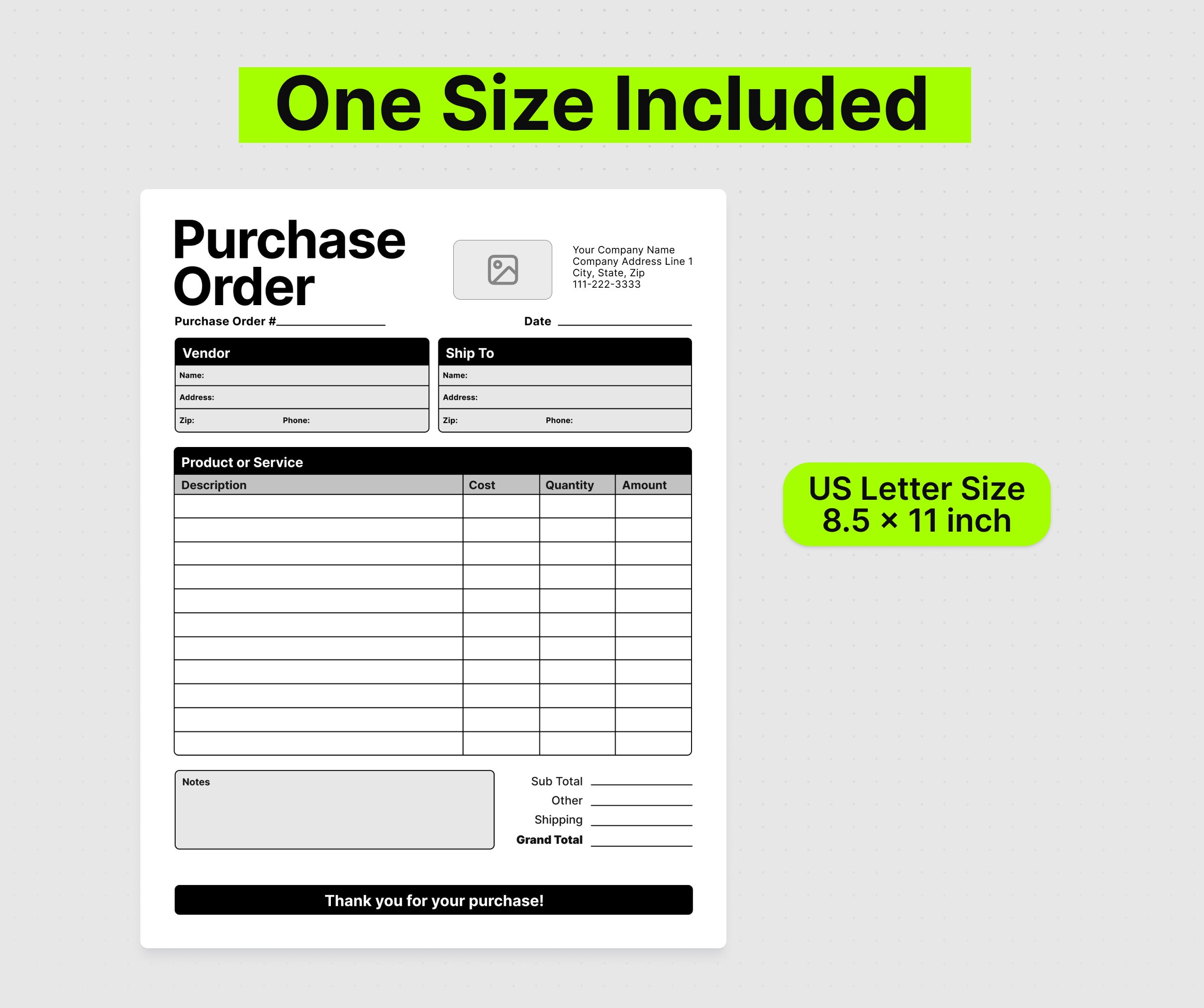 Purchase Order Template PDF. Custom Logo PDF Form. Business Form PDF ...