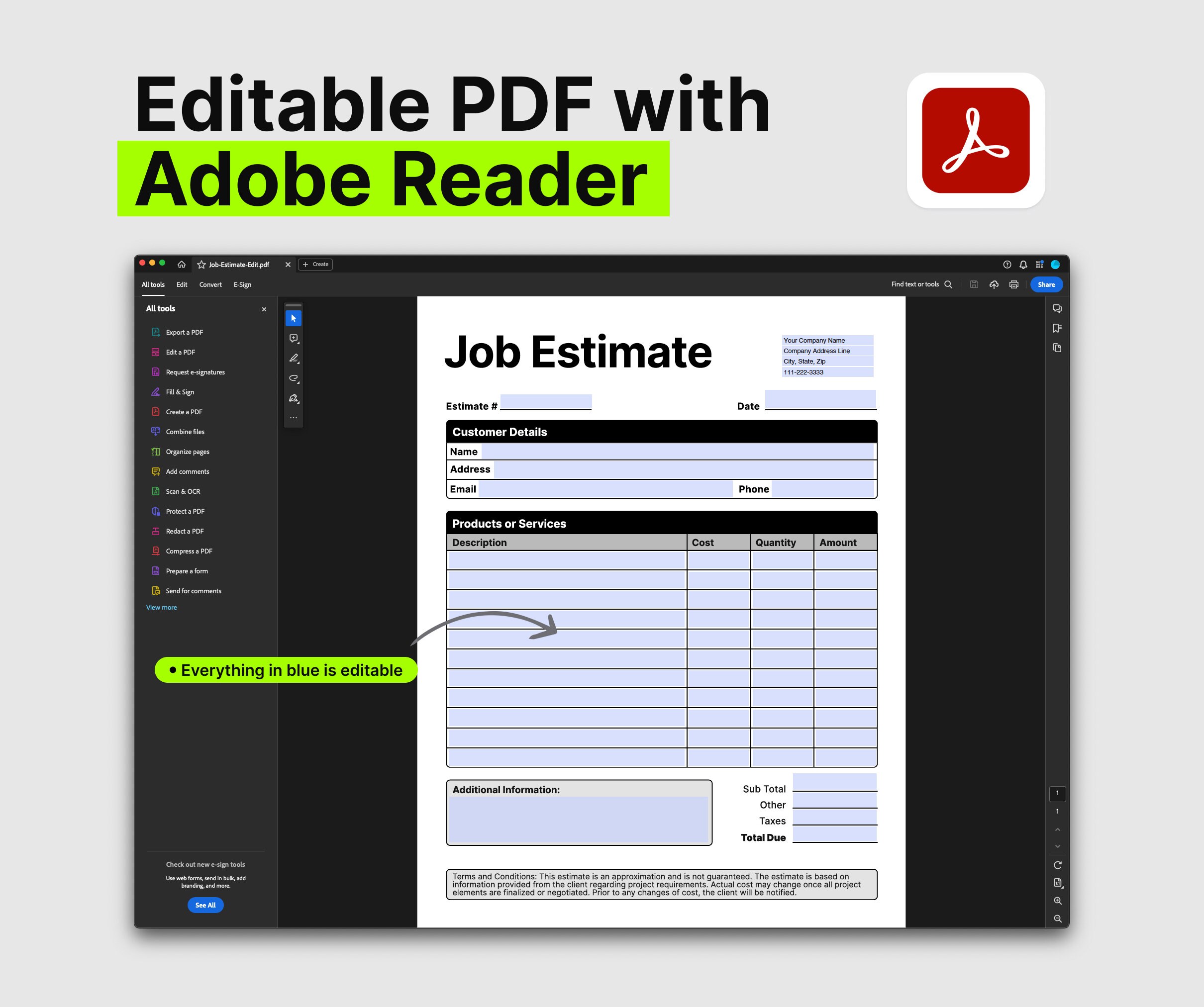 Job Estimate Template PDF. Editable Business Forms. Printable Invoice ...