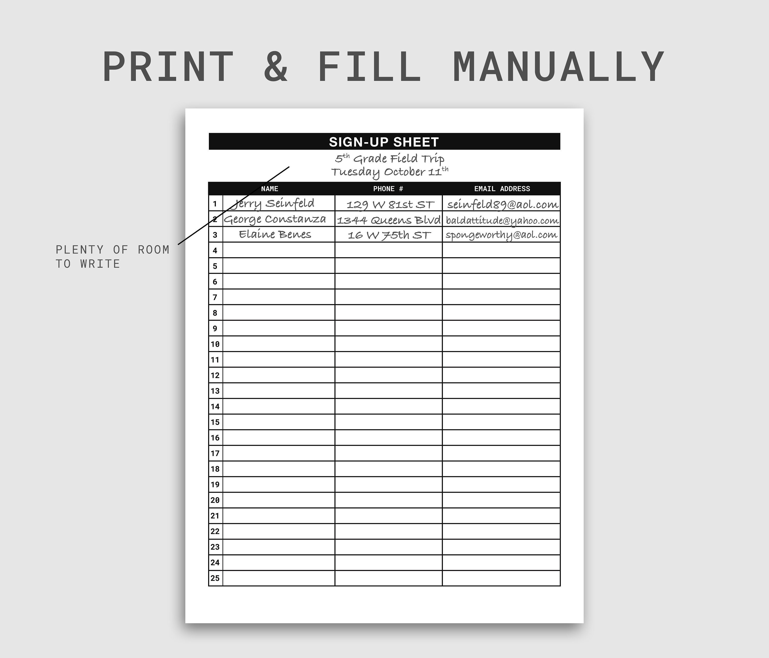 Editable Sign Up Sheet PDF Sign Up Template Printable Event Sign Up 