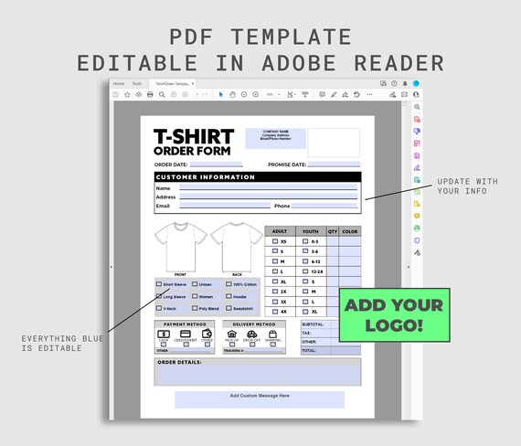 Tshirt Order Form Printable PDF. Custom Logo Form. Tshirt - Etsy