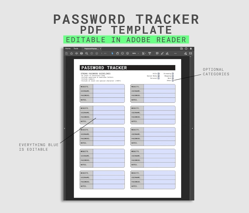 Editable Password Tracker Printable | Password Log PDF (instant ...