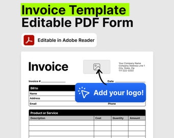 Invoice Template PDF. Custom Logo Editable Business Forms. Printable PDF Template. Contractor Template Form PDF. Invoice with Logo