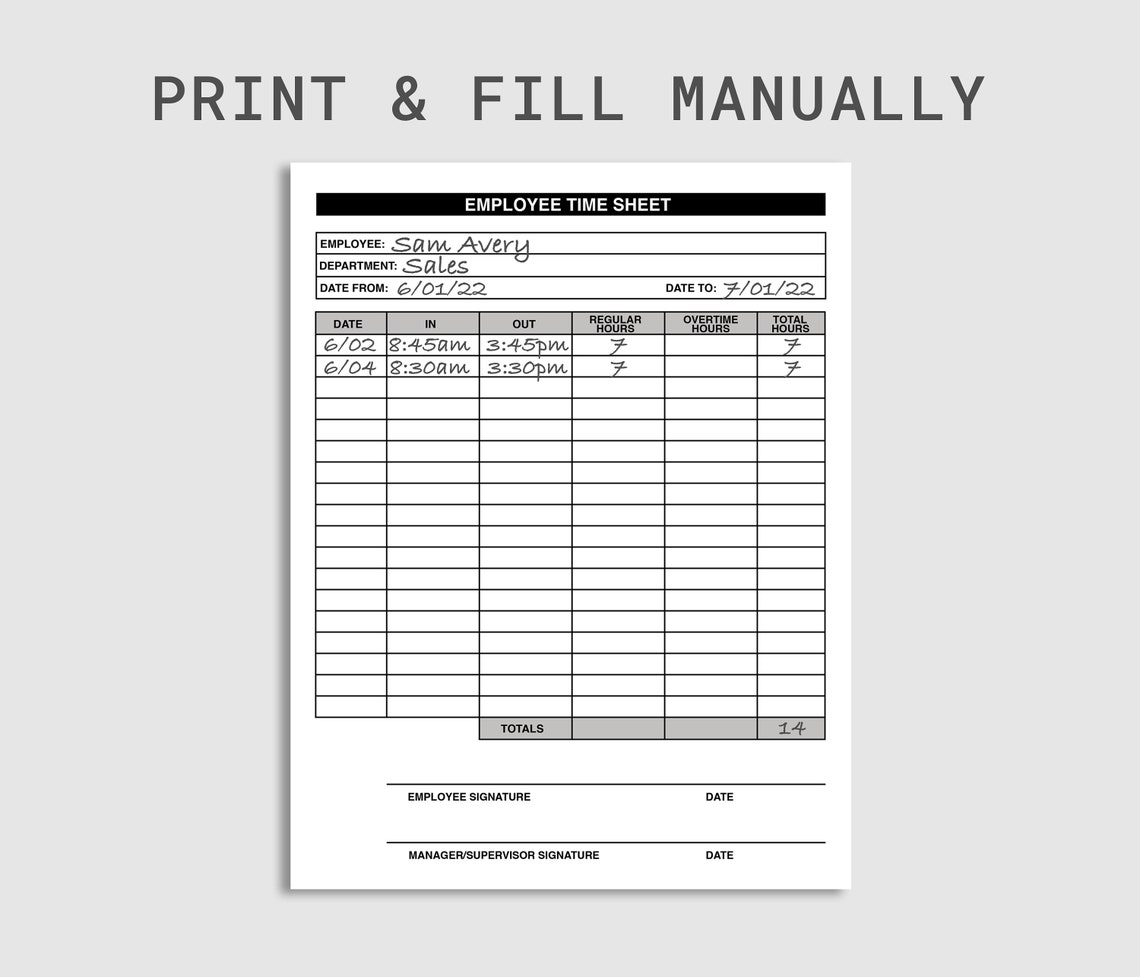 Employee Timesheet Editable Timesheet Printable Timesheet Etsy