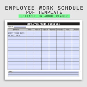 Employee Work Schedule PDF. Employee Time Sheet. Employee Schedule ...
