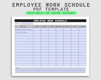 Employee Work Schedule PDF. Employee Time Sheet. Employee Schedule. Employee Scheduling. Employee Organizer. Weekly Work Schedule
