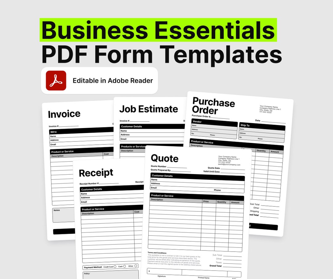 Job Estimate Template PDF. Editable Business Forms. Printable Invoice ...