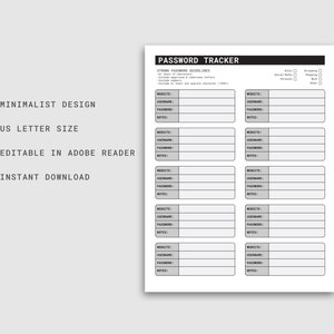 Password Tracker Printable | Password Log PDF | Password Keeper Instant ...