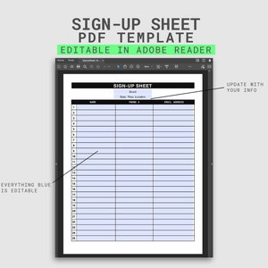Editable Sign Up Sheet. PDF Sign Up Template. Printable Event Sign up Sheet. Volunteer Sign Up Template PDF