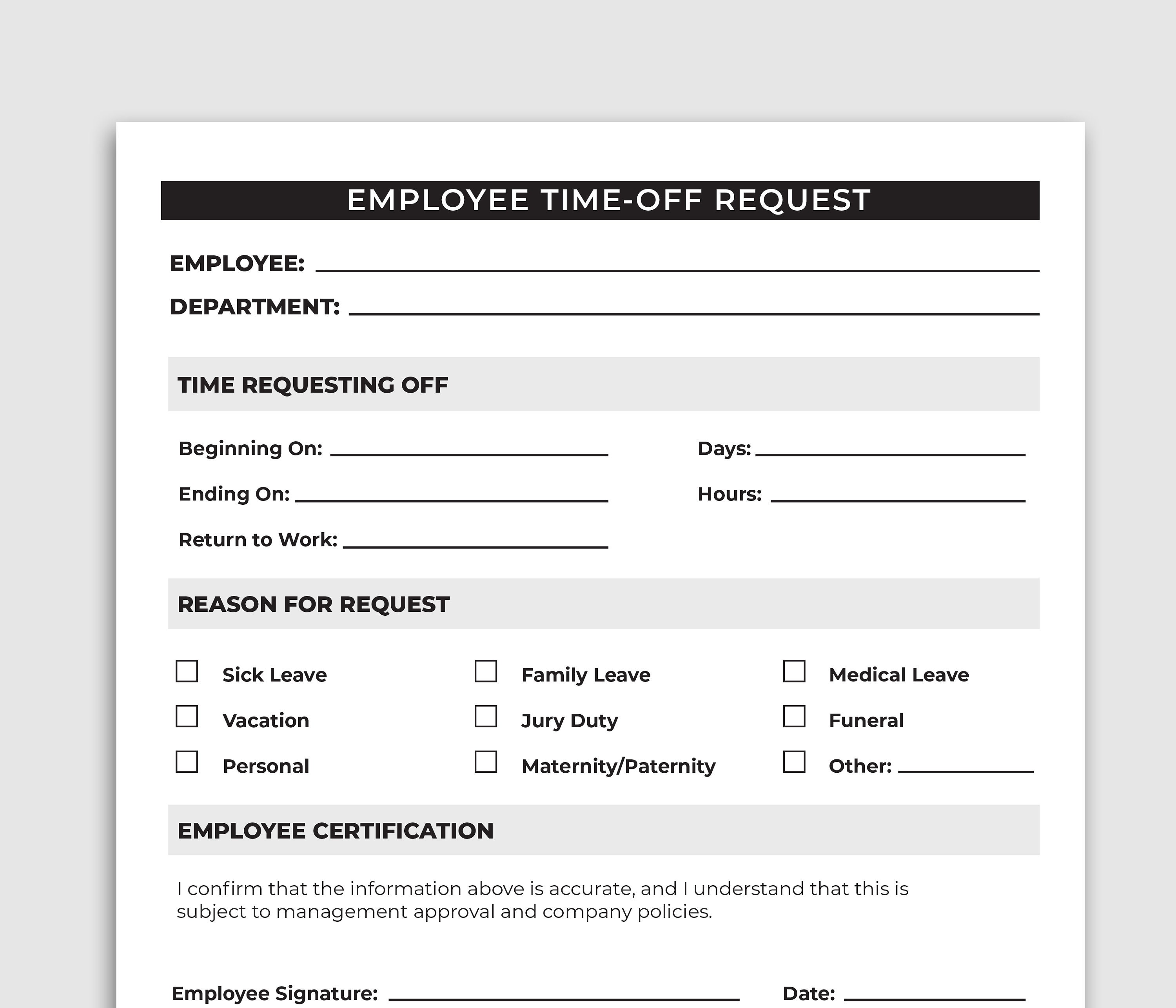 Employee Time off Request Template Vacation Request Form PTO Request