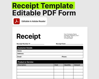 Receipt Template PDF. Editable Business Forms. Printable PDF Template. Contractor Template Form PDF. Printable Receipt Template