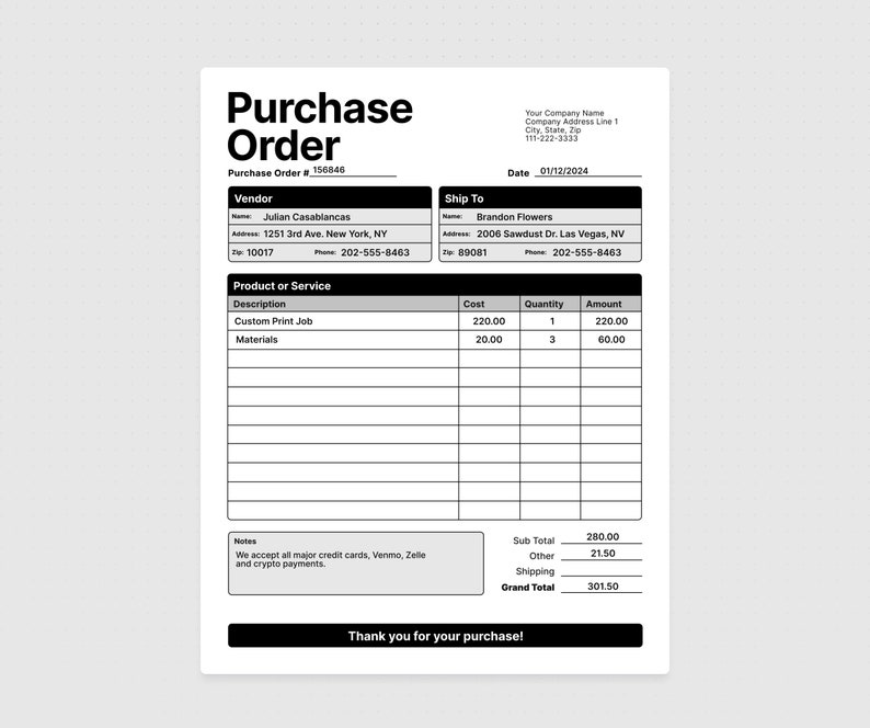 Plantilla de orden de compra en PDF. Formulario de Orden de Compra ...