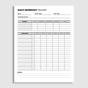 Printable Workout Tracker Daily Exercise Planner Gym Training Log