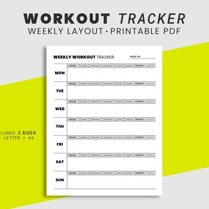 Printable Workout Tracker, Weekly Exercise Planner, Gym Training Log, Fitness Planner, Fitness Log Digital Download