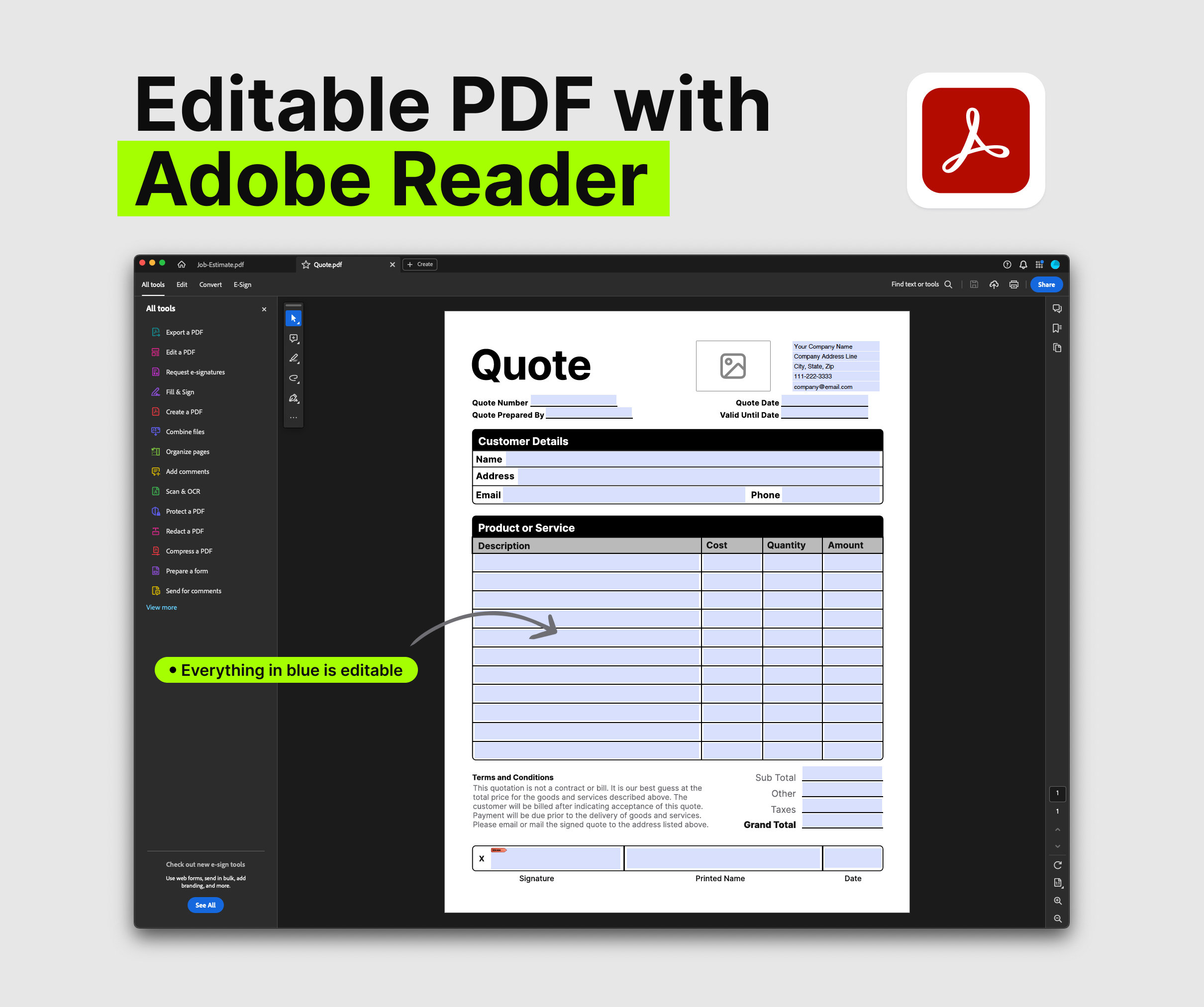 Pdf File Quote Example Custom Logo Quote Template, Editable Business Form (PDF) - Etsy