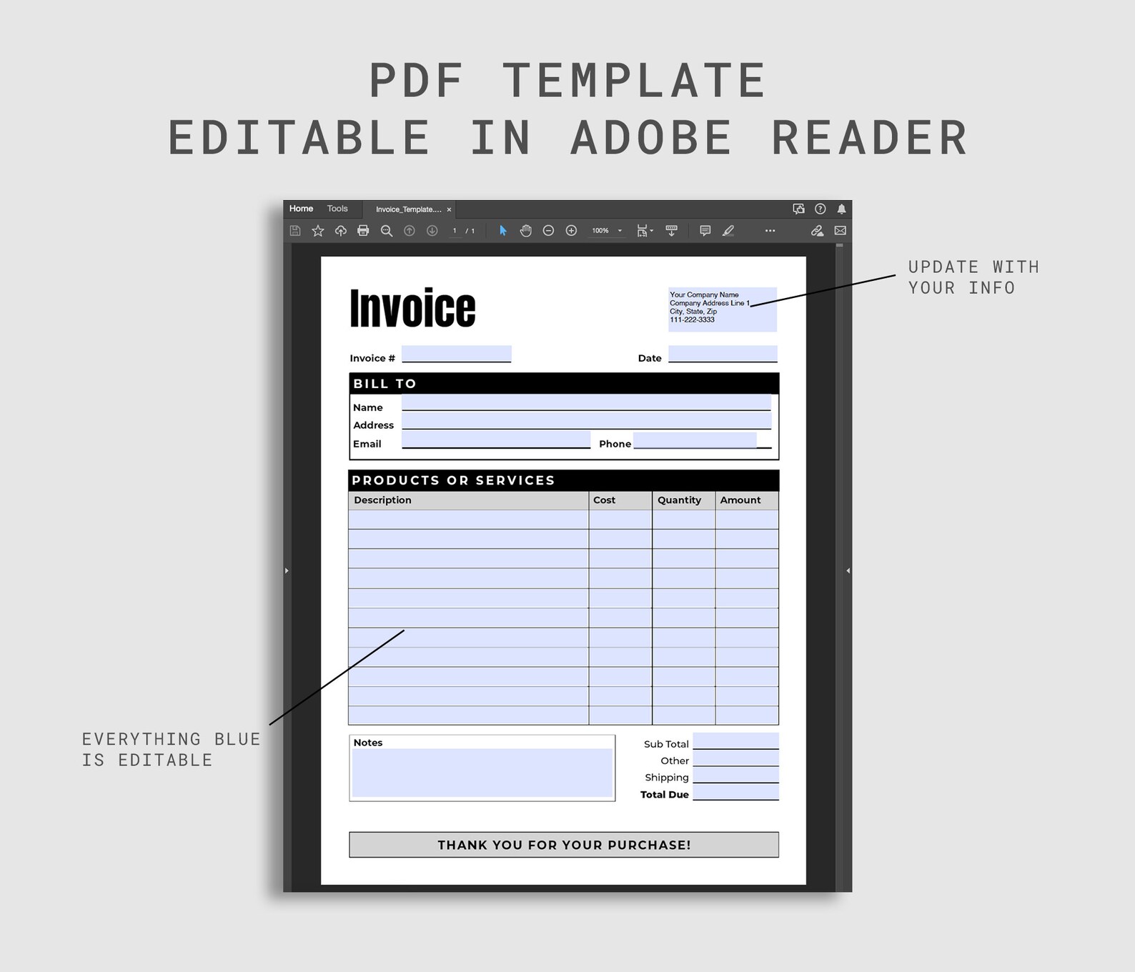 Invoice Template PDF. Editable Business Forms. Printable PDF - Etsy