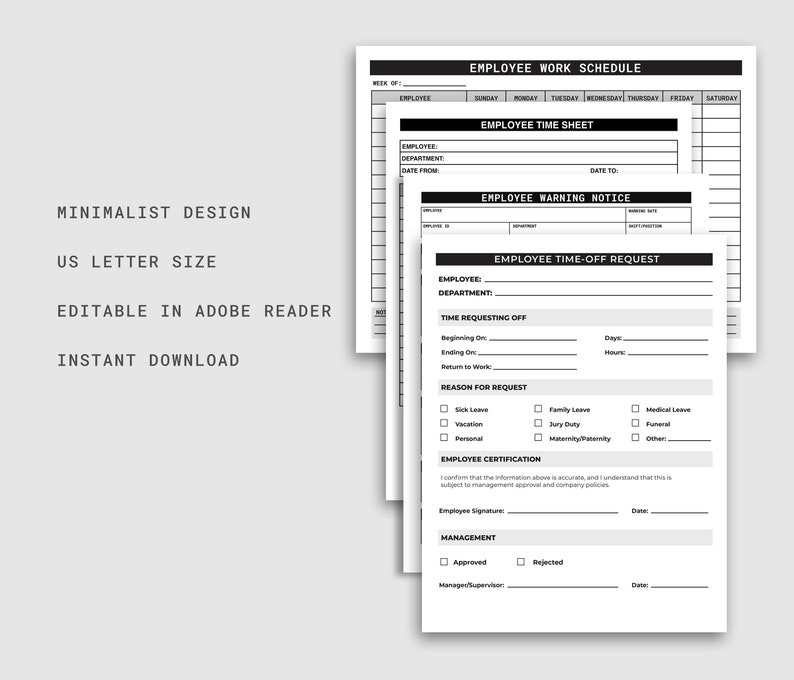 Employee schedule pdf employee time log form employee etsy