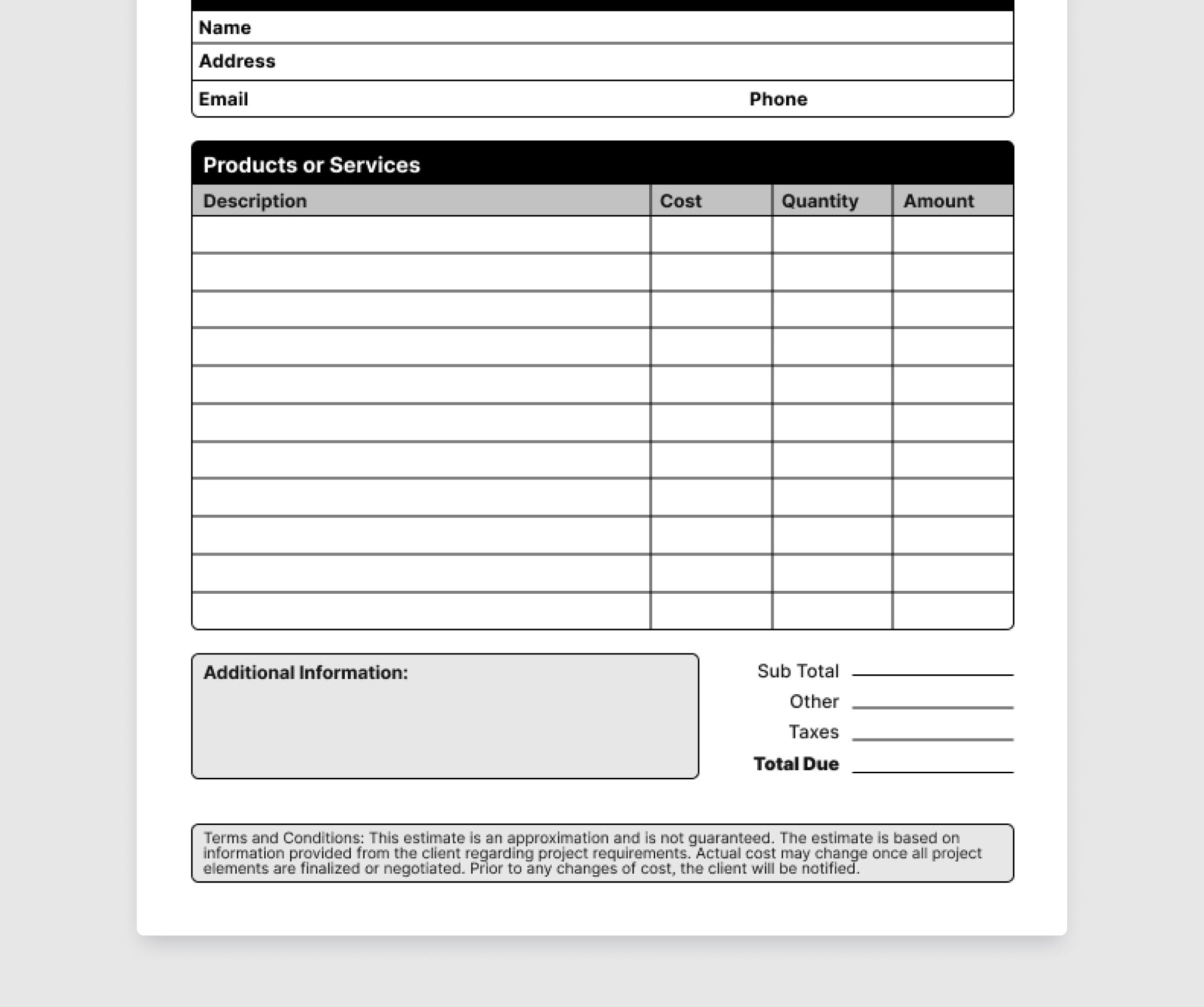 Job Estimate Template PDF. Editable Business Forms. Printable PDF ...