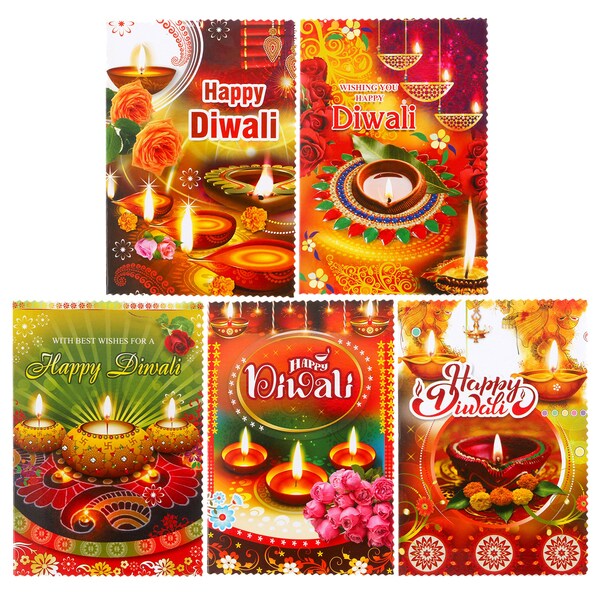 5PC Diwali Cards Happy Diwali Greetings Card Multipack with Envelopes Pack Festival of Lights Indian Celebrations Deepavali Divali Wishes