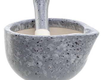 Porcelain Pestle and Mortar Set Spice & Herb Crusher Grinder Granite Marble Look