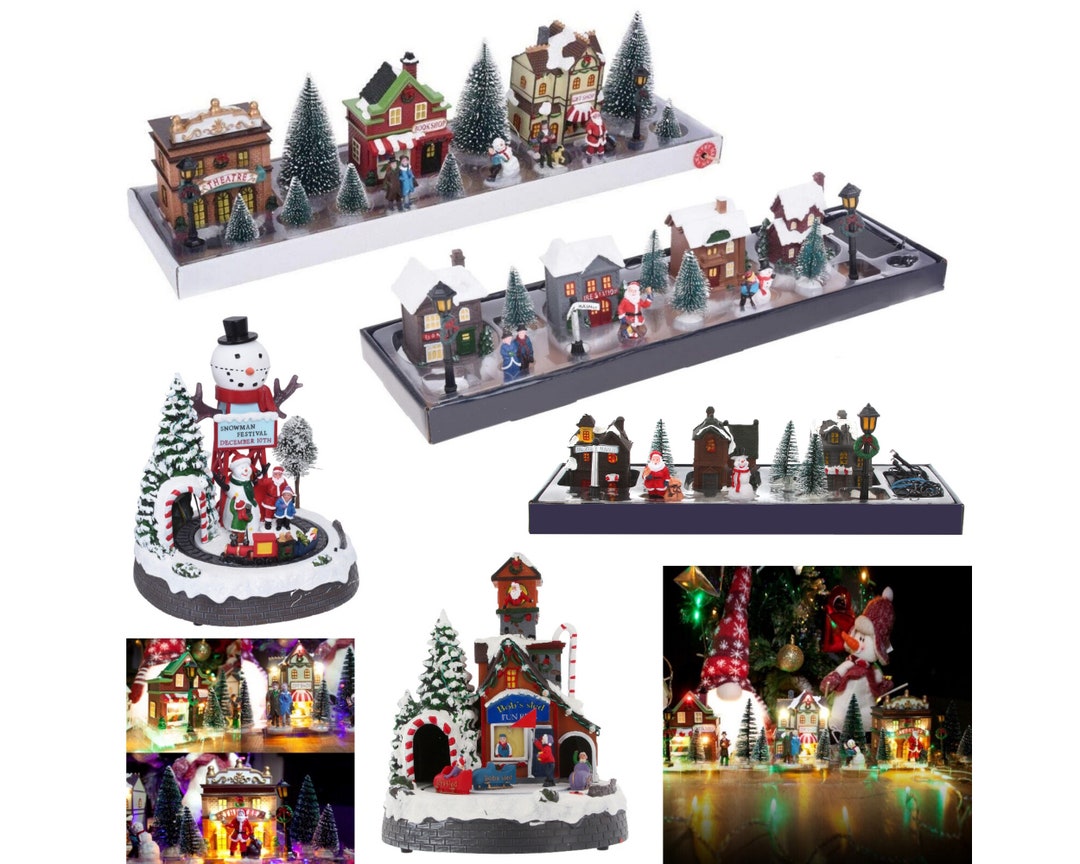 LED Christmas Village Scene Light up Ornaments Winter Xmas Festive