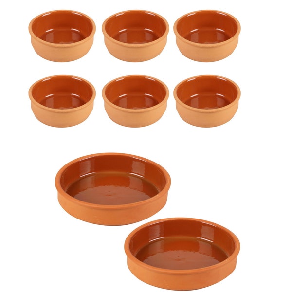 Terracotta Tapas Dishes Spanish Cazuelas Pots Serving Olive Bowls Glazed Set 2