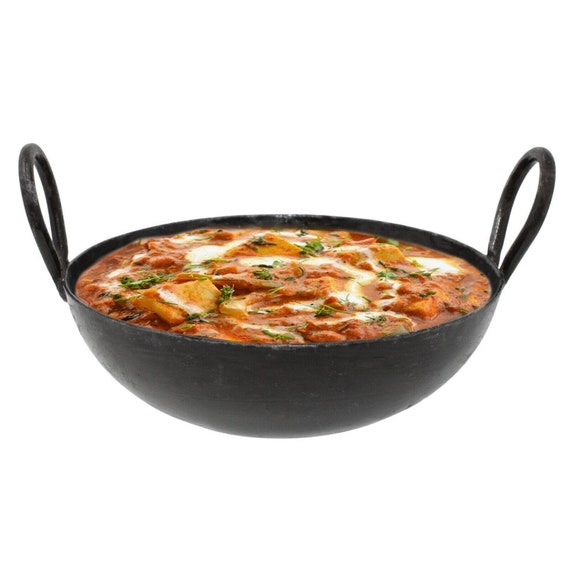 Tradtional Black IRON Karahi, Commercial Restaurant Cooking KADAI Catering  Balti Dish Wok with golden handles