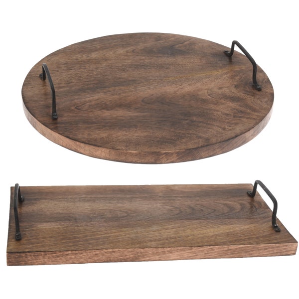 Mango Wood Serving Chopping Board Rustic Platter Cheese Board Serving Tray Cutting Board Block Double Handles Food Pizza Home Party