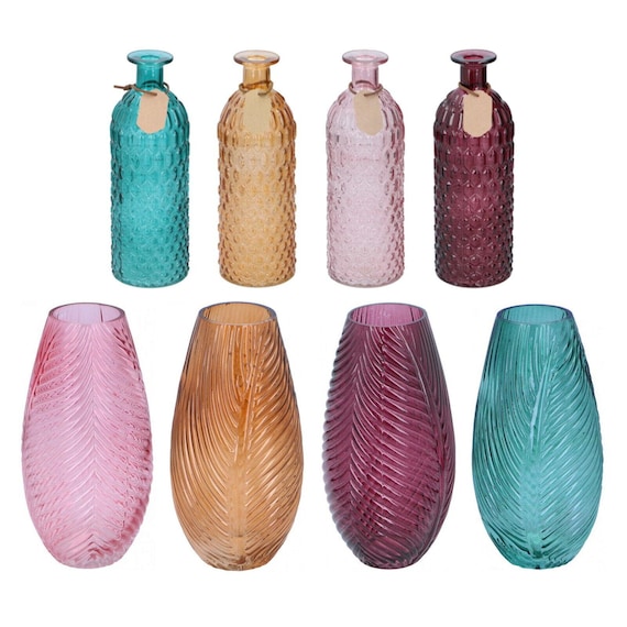 Glass Vase Tall Coloured Bud Bottle Bullet Flower Vase Table Etsy UK