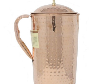 Copper Water Jug Hammered Pitcher With Lid 2L Cocktail Drinks Party Tableware